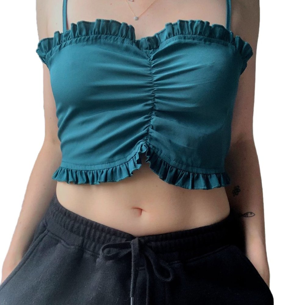 Urban Outfitters Ruched Turquoise Cropped Tank Size Medium